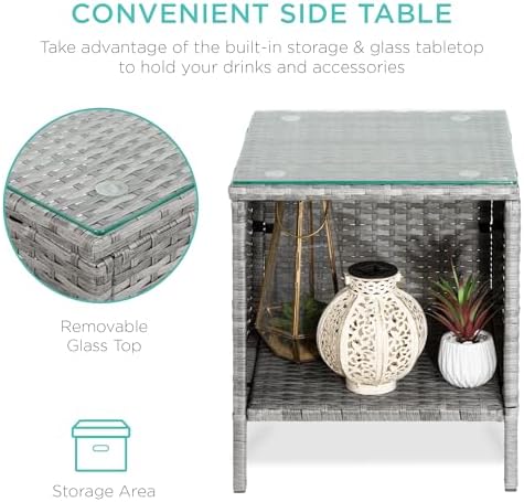 Best Choice Products 3-Piece Outdoor Wicker Conversation Bistro Set, Space Saving Patio Furniture for Garden w/Side Table - Gray/Gray