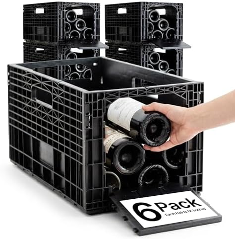 Stackable Wine Rack for Cabinet,12-Bottle Crate, Set of 6, Black
