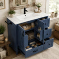 YOPTO 36" Bathroom Vanity with Sink, Freestanding Bathroom Cabinet | Ceramic Top & Backsplash, 4 Storage Drawers, X-Shaped Doors, Adjustable Shelving, Door Storage and Towel Bar, Navy Blue
