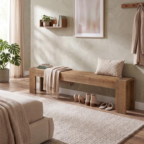 70.87" Solid Wood Entryway Bench, Extra Long Narrow Shoe Bench, Wood Mudroom Window Seating for Bedroom, Hallway, Dining Room, Foyer, Mudroom, Easy Assembly, Brown