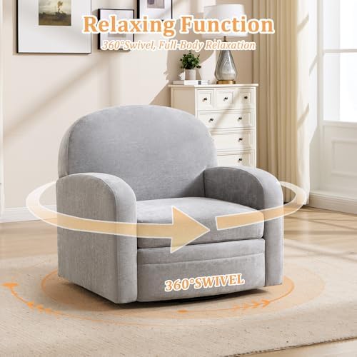 CANMOV 360° Swivel Accent Chair, Modern Single Swivel Armchair, Light Grey
