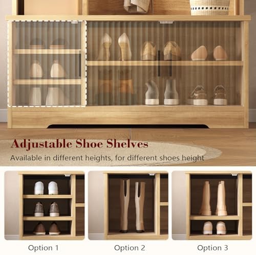 CSZZD Fluted Hall Tree with Bench and Shoe Storage and LED Lights