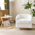 VINGLI 360°Swivel Accent Chair with Engineered Wood Base and Removable Cushion for Living Room, Bedroom, Curved Back Barrel Chair for Small Space, Upholstered Bucket Armchair, Teddy White