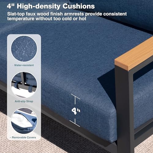 4 Pieces Metal Patio Furniture Set for Outdoor Balcony, Blue