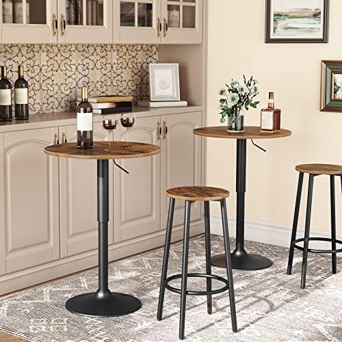 HOOBRO Bar Table, Height-Adjustable Round Pub Table 27-35.4 Inches with Sturdy Base, Modern Style, Easy to Assemble, Suitable for Small Space, Rustic and Black BF58BT01G1