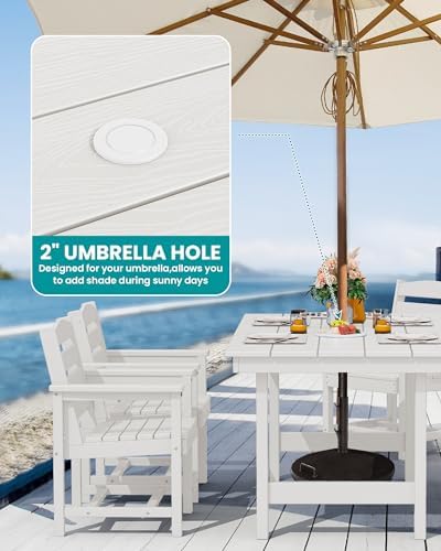 SERWALL 5 Pcs HDPE Patio Dining Set, Outdoor Dining Set for 4, White