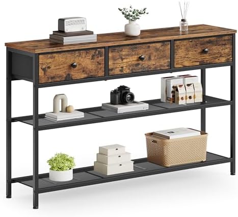 SONGMICS Console Table with 3 Fabric Drawers, Narrow Entryway Furniture