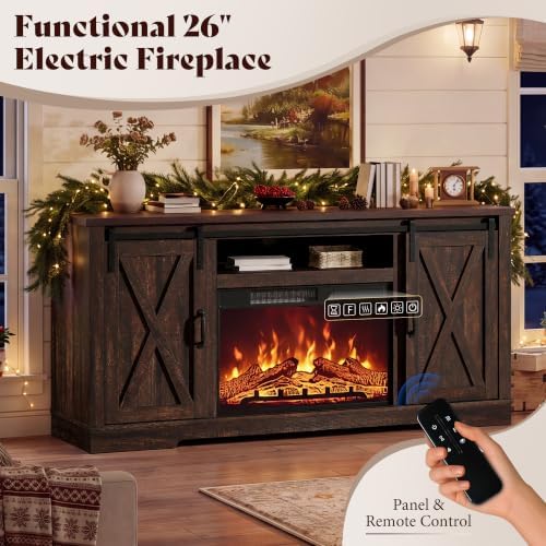 AMERLIFE Fireplace TV Stand with Sliding Barn Door for TVs up to 75"