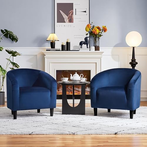 Yaheetech Compact Velvet Accent Chairs Set of 2 for Small Spaces, Navy Blue