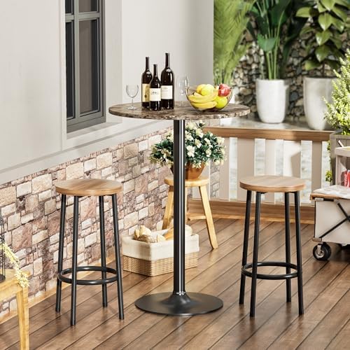 Shahoo Round Bar Table, Cocktail Table with Metal Base & MDF Top, Counter Height Pub Table for Dining Room, Living Room, Kitchen, Bar, Pub, Cafe, Faux Marble