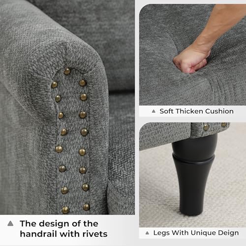Accent Chair for Living Room, Modern Mid Century Reading Chair Armchair High Back Upholstered Armchair with Wooden Legs for Living Room Bedroom Office (LIGHTGREY, 1pcs)