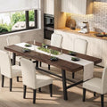 Garvee 87" Farmhouse Dining Table, Large Kitchen Table, Dark Rustic Birch
