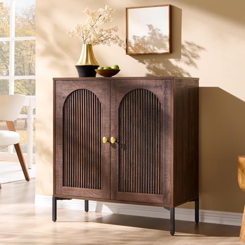 IFGET 34" Tall Modern Arched Sideboard Buffet Cabinet with Storage, Brown