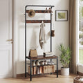 NEWBULIG Coat Rack, Hall Tree with Shoe Bench, 4-in-1 Entryway Organizer with 10 Hooks and Storage Shelf, Rustic Wood Entryway Bench for Mudroom, Living Room, Bedroom, Brown