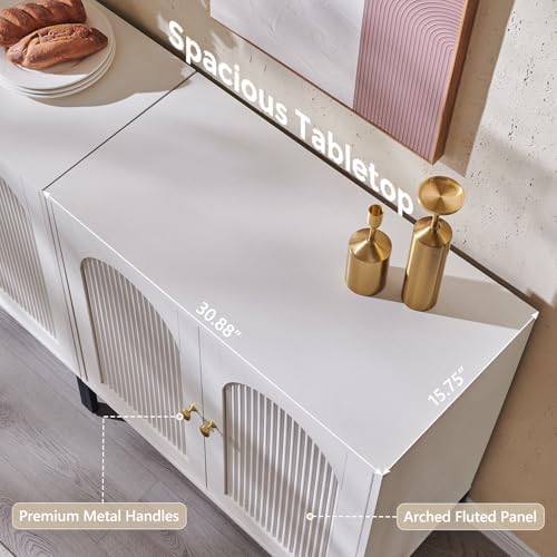 IFGET 92.63" W Modern Arched Sideboard Buffet Cabinet with Storage, White