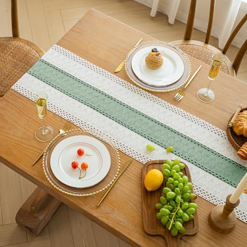 FEXIA Boho Table Runner for Home Decor 12x60 Sage Green Fall Decorations