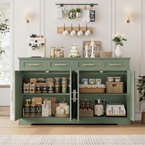 HOSTACK Sideboard Buffet Cabinet with Storage, Kitchen Cabinet, Green/Gold