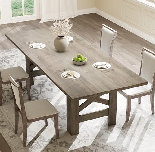 Garvee Wood Farmhouse Dining Table for 6-8, Heavy Duty Large Kitchen Table, 70.87" Long Rectangular Dining Room Tables with Strong Legs, Thickness Tabletop, for Big Family, Dinette, Rustic Gray