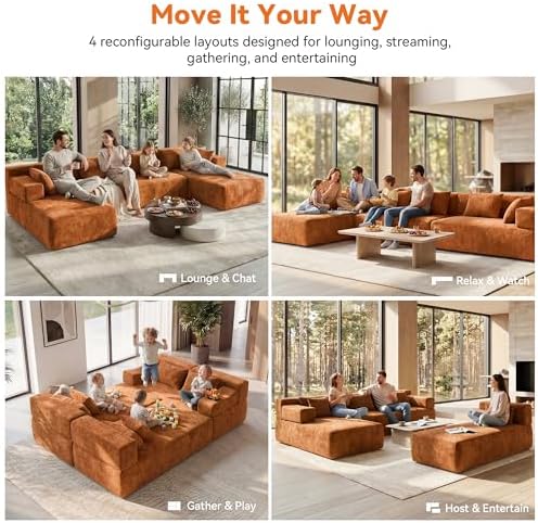 MONVANE 141" U-Shaped Modular Sectional Sofa, Orange