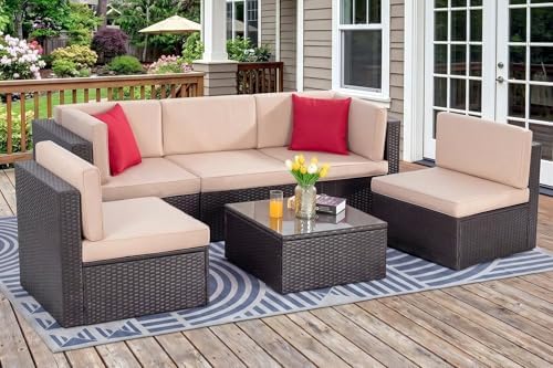 Vongrasig 6 Piece Patio Furniture Set, Small Outdoor Sectional Sofa Couch