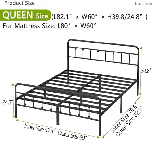 Kujielan Metal Bed Frame Queen Size,Easy to Assemble,Black