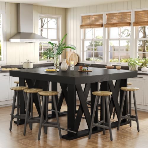 LITTLE TREE 63" Bar Table, Pub Table with Metal Footrest (Black,2)