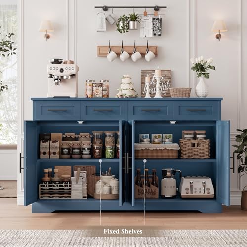 HOSTACK 60" W Sideboard Buffet Cabinet with Storage, Kitchen Cabinet, Blue