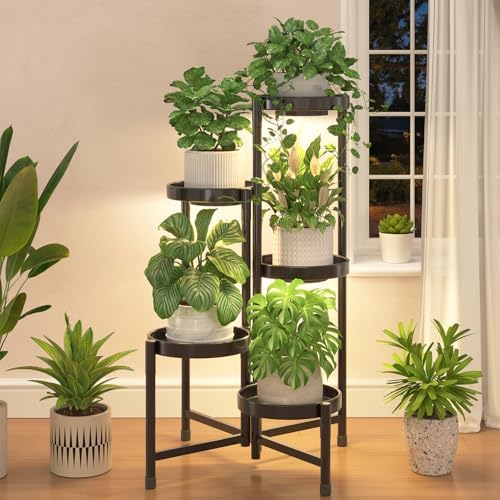 iDavosic.ly Plant Stand Indoor with Grow Lights, 5 Tier Metal Shelf, Black