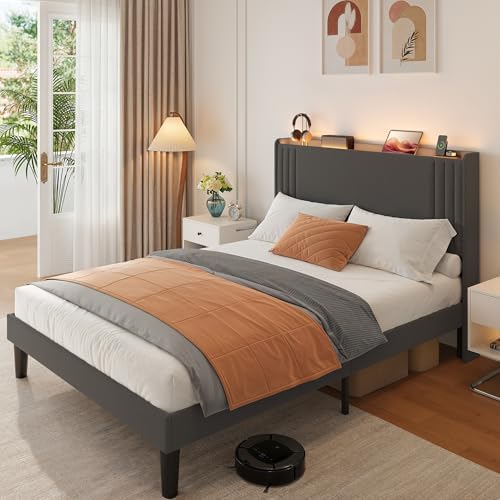 Gizoon Queen Bed Frame with Charging Station and LED Lights