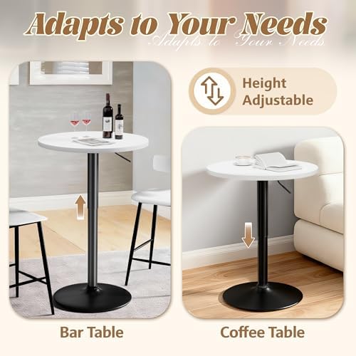 Shahoo Bar Table, Adjustable Height Pub Table 27.4-36 Inches, Cocktail Table for Bar, Bistro, Café, Home, White