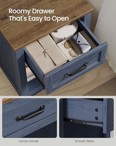 VASAGLE Farmhouse Nightstand with Charging Station, 1 Drawer