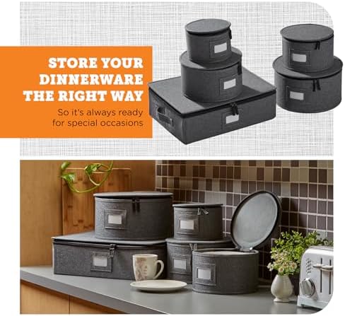 storageLAB 5-Piece Premium China Storage Set | Plates & Mugs | Gray