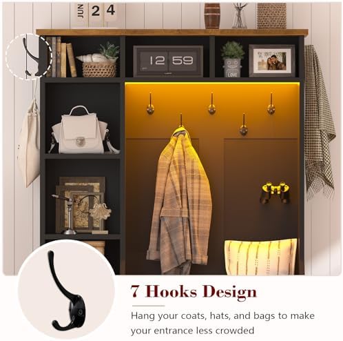 CSZZD 39.4 inch Hall Tree with Bench & Entryway Coat Rack with Shoe Storage