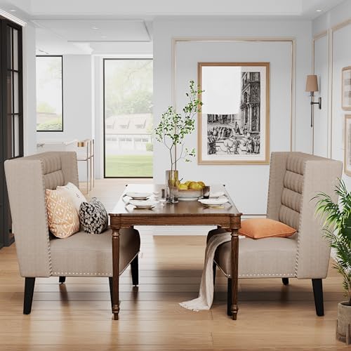 Andeworld Modern Loveseat Settee Bench Sofa Couch, Linen Fabric, Putty