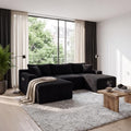 106-Inch Oversized U-Shaped Left Facing Corner Compressed Sofa Modular Boneless Cloud Sectional Sofa Floor Foam Couch W/Chaise & Ottoman, Corduroy Corner Boneless Cloud Couch