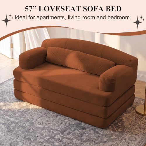 57” Convertible Sleeper Sofa Bed, Boneless Couch, Orange