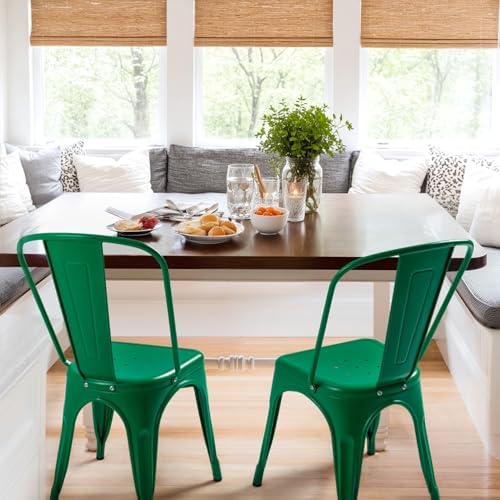 Furmax Metal Dining Chair Indoor Outdoor Use Stackable Classic Trattoria Chair Chic Dining Bistro Cafe Side Metal Chairs Set of 4 (Green)