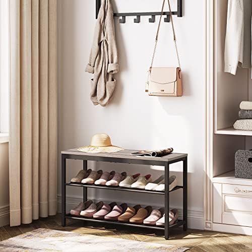 HOOBRO Shoe Bench, 3-Tier Shoe Rack, Industrial Shoe Organizer Storage Bench, 29.5 inches Entry Bench with Mesh Shelves, for Entryway, Living Room, Hallway, Easy Assembly, Greige BG75HX01