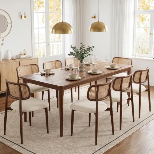 UVV Dining Chairs Set of 4, Metal Kitchen Chairs with Modern Fabric Upholstered for Dining Room, Beige Rattan