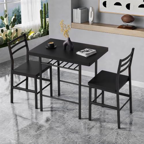 JUMMICO 3-Piece Wooden Rectangular Table & Chair Set for 2, Black