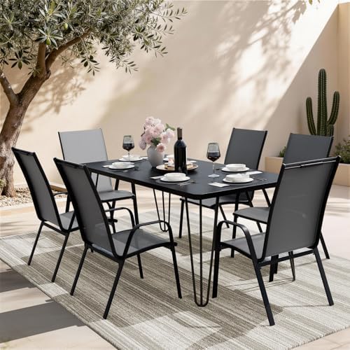 JEAREY Patio Dining Chairs Set of 6, Stackable Outdoor Chairs, Grey