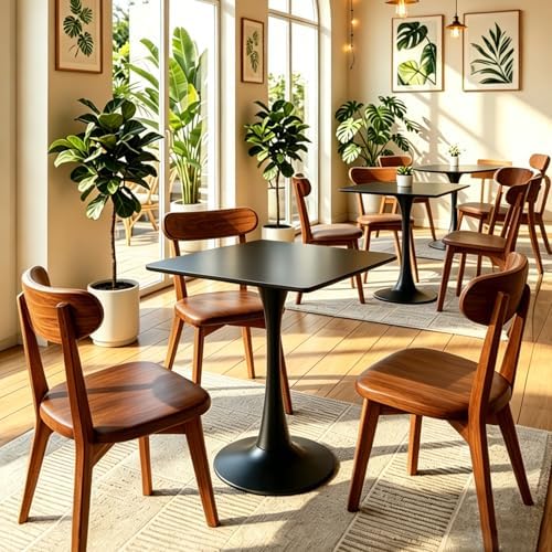 Square Dining Table, 27" Tulip Table with Thickened Tabletop & Metal Pedestal, Mid Century Modern Bistro Table for Kitchen, Small Places, Living Room, Cafe (Black)