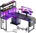 AODK L Shaped Desk Gaming Desk with LED Light & Power Outlet