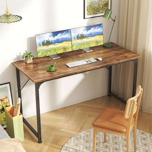 Huuger Computer Desk, 48 Inch Office Desk, Gaming Desk with Storage, Writing Desk Work Desk for Home Office, Study, Modern Simple Desk, Large Legroom, Metal Frame, Rustic Brown
