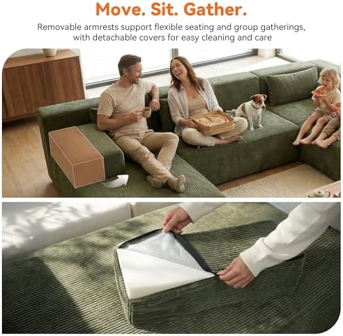 MONVANE 141" U-Shaped Modular Sectional Sofa, Green