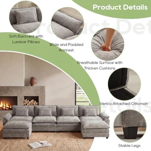 Oprisen 154" Modular Sectional Sofa, Comfy Deep Cloud Couch with Ottoman