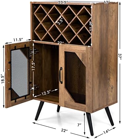 GIANTEX Farmhouse Wine Bar Cabinet with 11 Bottle Rack, Brown & Black