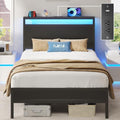 Fluest Twin Bed Frame with Headboard & Footboard, Twin Bed Frame with Charging Station & LED Light, Under-Bed-Storage, No Box Spring Needed, Noise Free, Easy Assembly, Classic Black