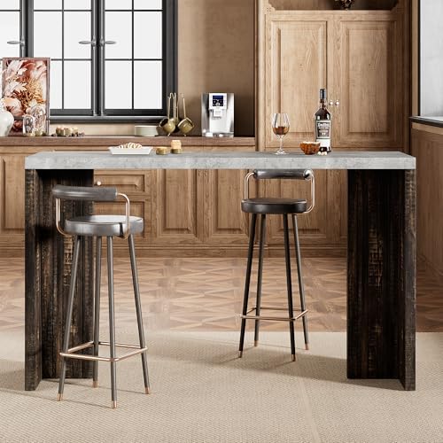 Bar Table for 4-6 People - 55” Long Counter Height Pub with Extra Thickened Tabletop, Modern Rectangular Home Bar Coffee Unit for Kitchen, Dining Room, Balcony, Living Room, Basement, Gray+Brown