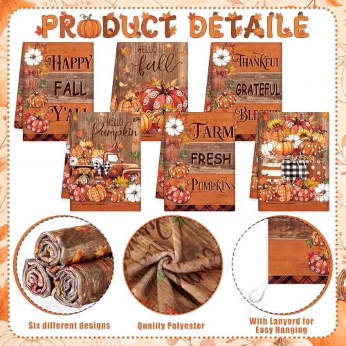 Redbaker 6 Pcs Fall Kitchen Towels, Dark Pumpkin Funny Dish Towel, Autumn Absorbent Farmhouse Decorative Fast Drying Tea Dishcloth with Hanging Loop for Kitchen Bathroom Home Housewarming Gift